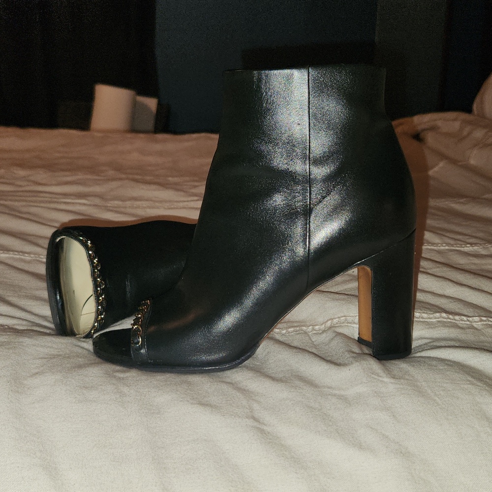 Chanel Lambskin CC Chain Peep Toe Short Boots - Picture 3 of 4